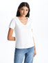 LC Waikiki V Neck Straight Short Sleeve Women T-Shirt
